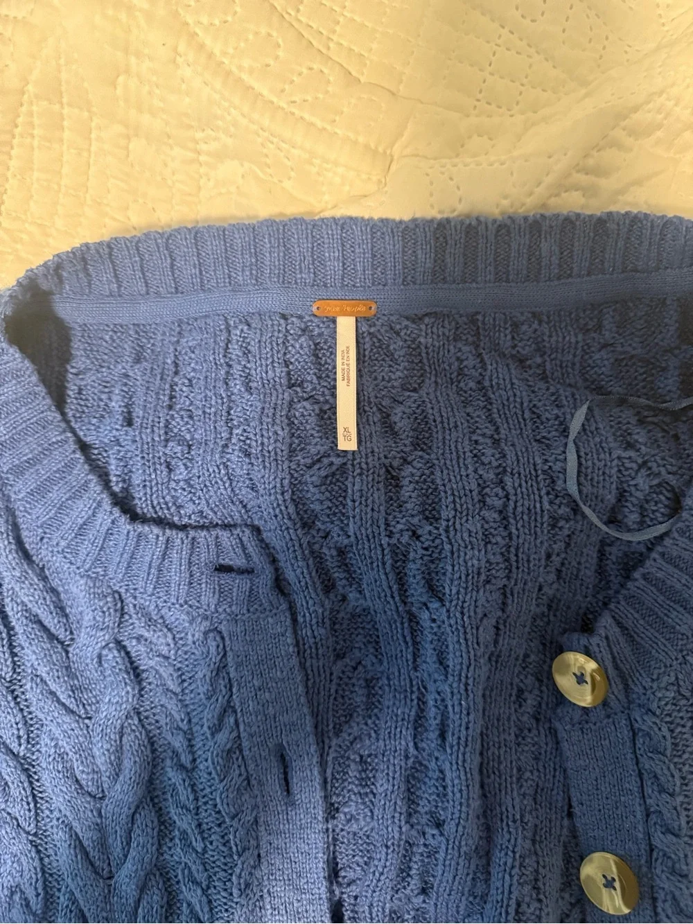 Free People Deep Blue Cable Knit Cardigan with Matching Shorts